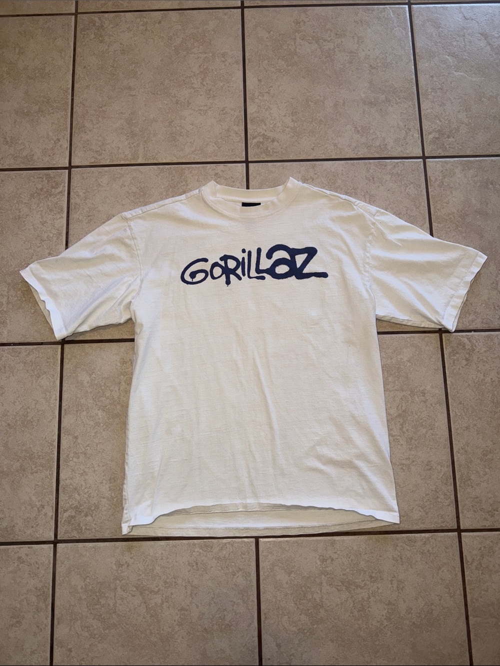 H&M White Short-Sleeve Tee with Navy 'Gorillaz' Script